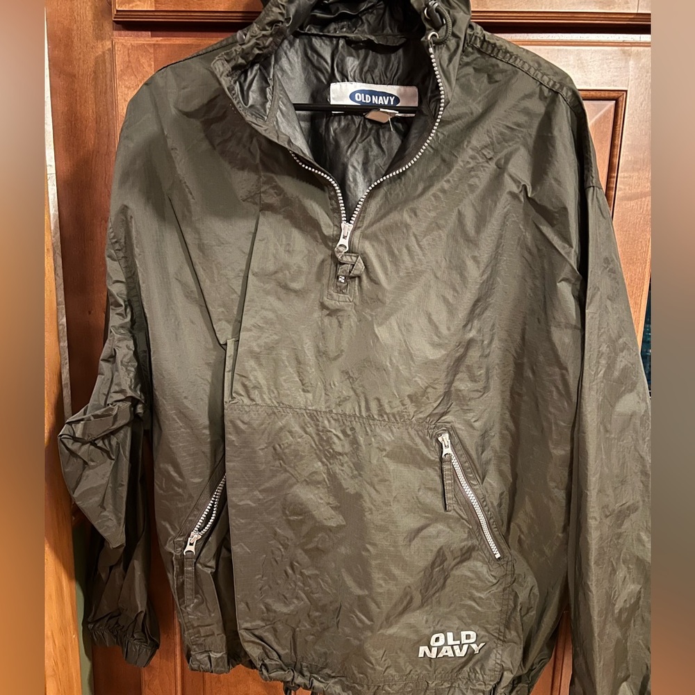 Old Navy green Popover Windbreaker with hood Lightweight Pullover size M